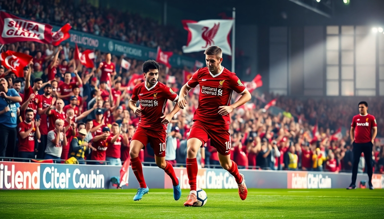 Capture the intensity of a live action scene featuring Liverpool in the context of ฟุตบอลพรีเมียร์ลีกลิเวอร์พูล.
