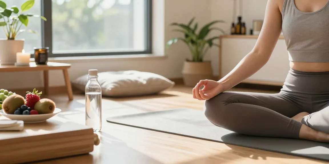 Natural astaxanthin wellness scene with a person meditating in a serene space