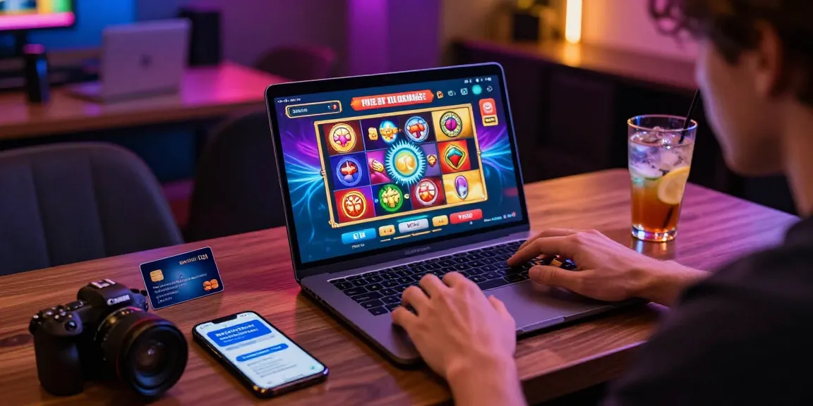 Exciting gaming atmosphere showcasing credit card casinos at eatm.org.uk with a player engaging in vibrant online slots.
