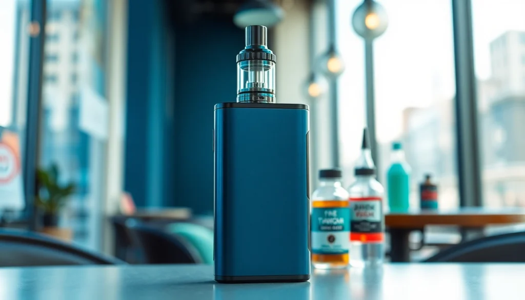 Elfbar vaping device elegantly showcased in a trendy café setting.