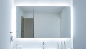 Stilvoller spiegelschrank mit led Beleuchtung im modernen Badezimmer.