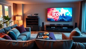 Streamlined living room with a focus on iron tv experience, showcasing a modern setup conducive to entertainment.