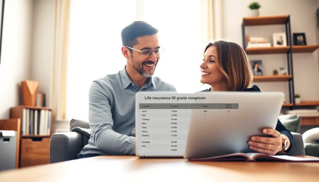 Understand vital life insurance options with a couple discussing coverage in their home office.