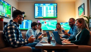 Engaging scene of users exploring best sportsbooks in Brazil in a vibrant home office.