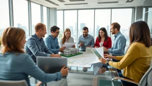 Engaging discussion on Real Estate & Logistics among a professional team in a modern office.