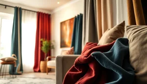 Bekijk de luxe gordijnstof in een sfeervolle interieursetting met rijke texturen.