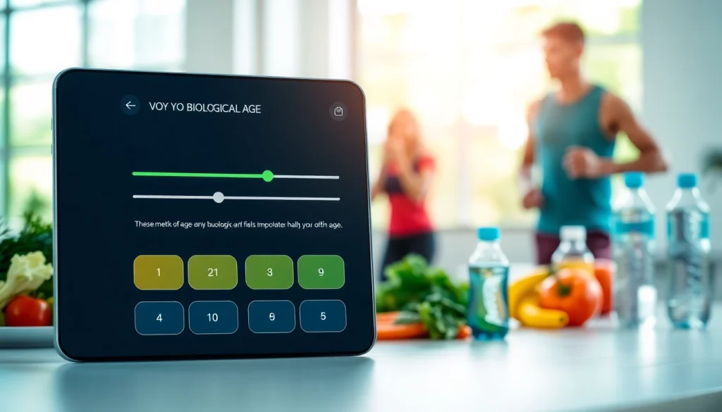 Calculate your biological age calculator with a user-friendly interface surrounded by lifestyle visuals.