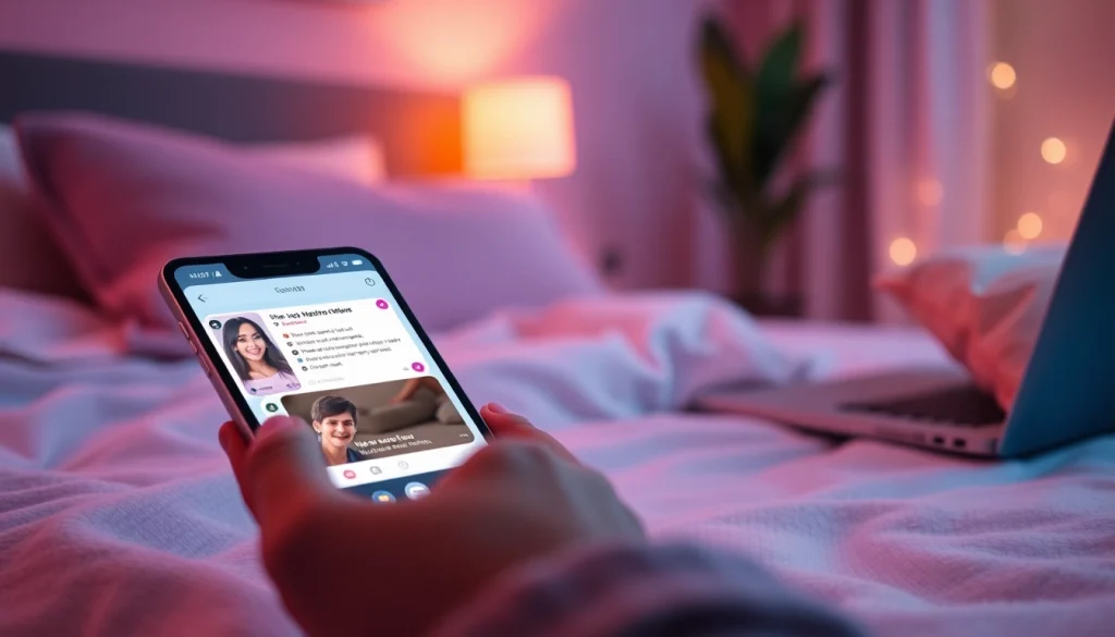 Engaging AI sexting chat interface on a smartphone in a cozy setting.