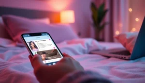 Engaging AI sexting chat interface on a smartphone in a cozy setting.
