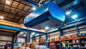 Electric chain hoist crane efficiently lifting materials in a professional industrial setting