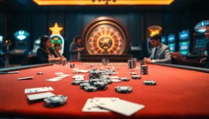 Betting excitement at 555win com with luxury casino tables and vibrant poker action.