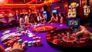 Experience the excitement of trang cá cược vua99 with vibrant casino elements like poker chips and a roulette wheel.
