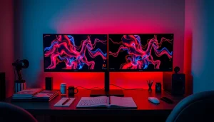 Vibrant NSFW AI digital workspace showcasing creative tools and ambiance.