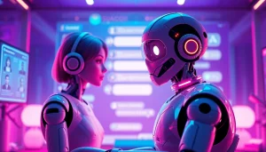 Engaging NSFW AI chat interface with digital avatars and vibrant colors.