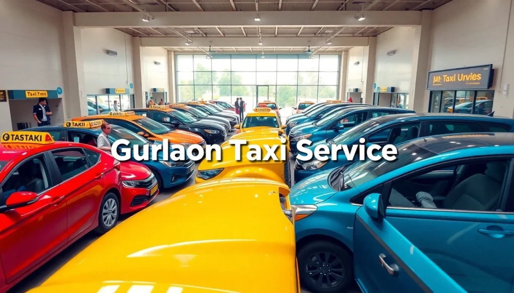 Gurgaon Taxi Service featuring a busy booking hub with clean vehicles and friendly drivers.