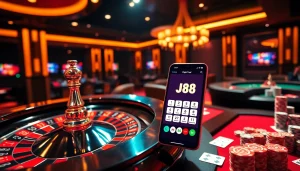 Engage in thrilling games at J88 casino with vibrant tables and a dynamic app interface.